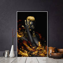 Pintura al óleo sobre lienzo de mujer desnuda africana, pintura india negra y dorada, carteles e impresiones, imagen artística de pared escandinava para sala de estar 2024 - compra barato