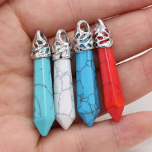 Natural stone Pendant Turquois alloy Bullet shape Exquisite charms For jewelry making DIY Necklace Bracelet accessories 8x40mm 2024 - buy cheap