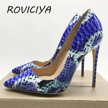 ROVICIYA-zapatos de tacón alto para mujer, calzado Sexy con estampado de serpiente azul, 12cm/10cm/8cm, punta estrecha, YG014 2024 - compra barato