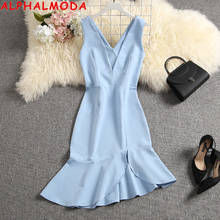 ALPHALMODA 2020 Новое Женское асимметричное тонкое платье с глубоким v-образным вырезом без рукавов элегантное вечернее платье 2024 - купить недорого