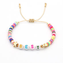 Go2boho pulseira personalizada com contas de disco, bracelete feminino personalizado com nome, bracelete faça você mesmo, letras e melhor amigo, joias com estrela 2024 - compre barato