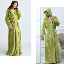 Женский теплый халат-кимоно, Зеленое Длинное Фланелевое пальто с капюшоном, для любителей зимнего сезона 2024 - купить недорого