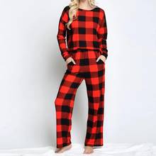 2021 primavera verão quente feminino conjuntos de pijamas vermelho xadrez impressão manga longa turn-down collar pijamas fino feminino conjunto menina 2024 - compre barato