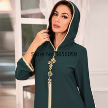 3XL Дубай Abaya Jellaba женская мусульманская Мода Ручная работа Стразы Халат с капюшоном хиджаб платье исламский арабский марокканский ИД одежда 2024 - купить недорого