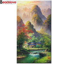 landscape,village,mountain,5D Full Square Diamond painting Round,mosaic Diamond Embroidery Home decoration rhinestones pictures 2024 - buy cheap