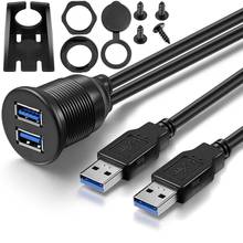 Usb 2.0 porto macho para fêmea cabo de extensão montagem nivelada à prova ddual água dupla doca usb adaptador painel pan para carro motocicleta 2024 - compre barato