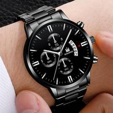 Homens de luxo preto esporte relógios aço inoxidável banda relógio de quartzo luxo militar homem negócios relógio de pulso moda data 2024 - compre barato
