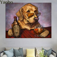 Pintura de diamante 5D para decoración del hogar, mosaico con diamantes de imitación cuadrados, redondos, Labrador, perro mascota, vino, bordado 2024 - compra barato