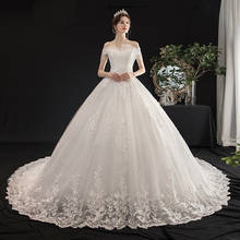 Женское свадебное платье со шлейфом, элегантное кружевное платье с вырезом лодочкой и блестками, платье невесты с открытыми плечами, 2022 2024 - купить недорого