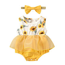 Cute Summer Clothing Newborn Baby Girls Sleeveless Romper Dress Sunflower Print Mesh Tutu Jumpsuits and Bow Headband 2pcs Outfit 2024 - buy cheap