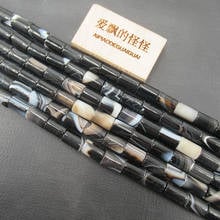 APDGG Natural Black Agate Cylinder Rondelle Rough Loose Beads 16" Jewelry Making DIY 2024 - buy cheap