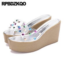 Sandals Women Transparent Slippers Silver High Heel Studded Wedge Most Popular Products Glass Platform Shoes Slides Clear Plain 2024 - buy cheap