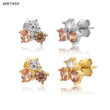 ANDYWEN 925 Sterling Silver Gold Champagne Round Ovals Zircon Charm Stud Earring 2020 Rock Punk Fashion Jewelry For Wedding Girl 2024 - buy cheap