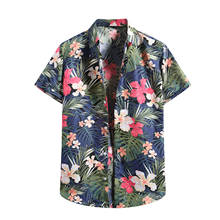 Camisas para homens moda cardigan manga curta hawaiian praia flor camisa masculina turn-down colarinho botão camisa chemise homme 2024 - compre barato