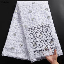 Tecido de renda étnico branco, tecido de malha bordado, 5 jardas, tecido de renda de tule francês para vestido nigeriano, tecido de renda de casamento y2354 2024 - compre barato