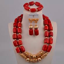 Conjunto de joyas de Coral rojo para boda nigeriana, cuentas de Coral africano, conjuntos de joyería nupcial 21-F2-2 2024 - compra barato