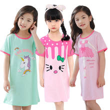 Летние Детские платья для девочек, ночная рубашка с единорогом, мультяшная ночная рубашка, хлопковое ночное белье для больших девочек, детская ночная рубашка 2024 - купить недорого