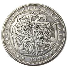 HB(68)US Hobo 1891 Morgan Dollar Skull Zombie Skeleton Silver Plated Copy Coins 2024 - buy cheap