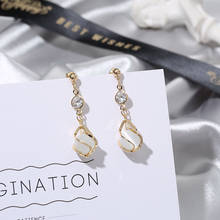 Elegant Crystal Opal Long Hanging Earrings Korean Hollow Out Metal Earrings For Women Simple Vintage Female Jewelry 2021 Trendy 2024 - buy cheap