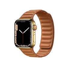 Leather link strap for Apple Watch band 44mm 40mm 42mm 38mm iwatch apple watch 6 5 4 3 2 1 SE magnet loop buckle bracelet belt 2024 - buy cheap