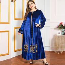 DOIB Women Blue Velvet Muslim Abya Dress Gold Thread Embroidery Full Sleeve Long Dress 2020 Autumn Plus Size Maxi Dress 2024 - buy cheap