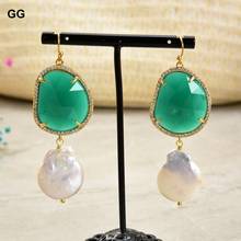 GuaiGuai Jewelry Cultured White Keshi Coin Pearl Green Crystal Cz Pace Hook Dangle Earrings 2024 - buy cheap