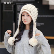 Fashion Winter Beanie Hat Women Rabbit Fur Knitted Hat Ladies Thick Warm Fur Pompom Hat Female Ear Protection Cap 2020 New 2024 - buy cheap