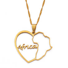 Anniyo Heart Africa Map Pendant Necklaces for Women Girls Gold Color African Maps Jewelry #121021 2024 - buy cheap