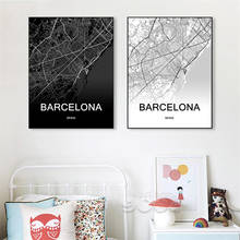 Black and White World City Map Barcelona City Map Spain City Custom Canvas Wall Art Poster Home Decor Pictures Prints 2024 - buy cheap