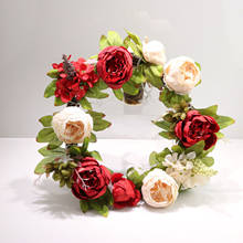 40cm Round Artificial Peony Flower Wreath Simulation White Flower Garland Decoration Door Window Wall Hanging Decor 2024 - buy cheap