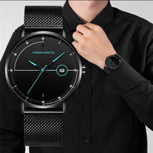 Hannah Martin Mens Watch Simple Design Quartz Watches Stainless Steel Mesh Masculino Relogio Ultra-Thin Calendar reloj saati 2024 - compre barato