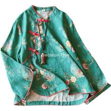 Blusa retrô de chiffon 2021 algodão feminina, camisa estilo étnico vento chinês flor impressa serviço de chá mulheres cheongsam blusa hanfu 2024 - compre barato
