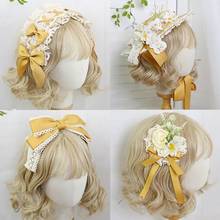 Original Ginger Yellow Lolita Headpiece Lace Hairpin Flat Hat Headband KC Side Clip Hairband Hair Accessories Girls Ornaments 2024 - buy cheap