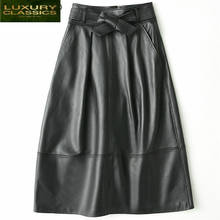 Genuine Spring Autumn Long Leather Skirts Womens Casual Black Real Sheepskin Skirt Plus Size Elegant Clothes 2021 LWL1592 2024 - buy cheap