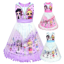 Новинка, модное летнее платье Lol Surprise Doll для девочек с героями мультфильмов, платье принцессы, Сетчатое детское платье, праздничное платье 2024 - купить недорого