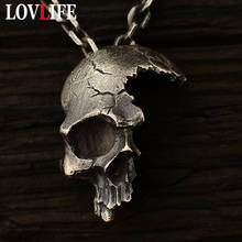 Винтажное мужское ожерелье в стиле панк с получерепом, металлическое готическое Ювелирное Украшение, ожерелье с подвеской в виде скелета байкера, рок-цепи, античное серебро 2024 - купить недорого