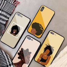 Capa de celular queen afro, capa de vidro temperado para iphone 12 11 pro max 5 6 7 8 plus x xs xr xsmax shell 2024 - compre barato