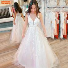 Elegant Boho Wedding Dresses V Neck Lace Appliqued Tulle Beach Vestido De Noiva 2020 Sleeveless Bridal Custom Made Wedding Gowns 2024 - buy cheap