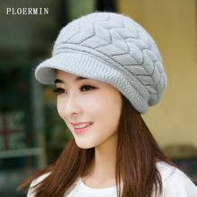 2019 New Fashion Women Winter Autumn Rabbit Fur Cap Warm Beanies Fleece Inside Knitted Hats For Woman Knit beret Cap Ladies Gift 2024 - buy cheap