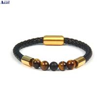 Bracelets Bangle Jewelry Ailatu 316L Stainless Steel Genuine Leather Black Men Charm Hand Made New Magnetic Buckle Present, 2024 - buy cheap