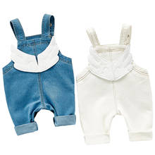 Macacão jeans para meninas, novo macacão jeans para meninas, patchwork, com dois bolsos, crianças, outono, roupas para bebês para meninas 2024 - compre barato