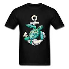 2019 Faddish Black T-Shirt Men Sea Turtle Anchor Cartoon Print Short Sleeve Crew Neck T Shirts Thanksgiving Day Gift Tops 2024 - buy cheap