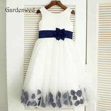 Gardenwed 2019 white pageant dress Scoop Neck Blue Flower Sash Bottom Rose Petal communion dresses Cute Baby Gowns 2024 - buy cheap