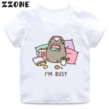 Boys Girls Kawaii Fat Cat Cartoon Print T shirt Kids Funny Clothes Children Summer Fashion Cute Tops Baby T-shirt,HKP5350 2024 - buy cheap