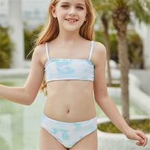 Bikinis de dos piezas para niños y niñas, traje de baño verde claro de cintura baja para niños de 5 a 10 años, traje de baño para playa de verano, 2021 2024 - compra barato