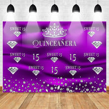 Quinceanera roxo pano de fundo doce 15 festa de aniversário fotografia fundo decoração banner diamante cerimônia adulto 2024 - compre barato