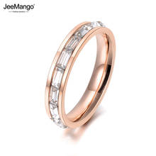 Joyería de acero inoxidable JeeMango AAA CZ cristal envolvente 4mm ancho Rosa oro Color anillo tamaño 6 7 8 9 REGALO PARA MUJER R18135 2024 - compra barato