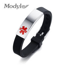 Fashion 2021 pulseira de alerta médico para homens e mulheres, bracelete de silicone ajustável com etiqueta de aço inoxidável 2024 - compre barato