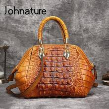 Johnature Genuine Leather Bag Hand Painted Alligator Embossing Women Handbag 2021 New Retro Cowhide Shoulder Messenger Bag 2024 - buy cheap