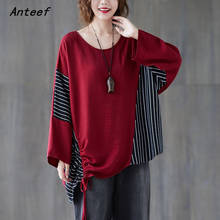 korean style cotton vintage stripe autumn casual loose tee t shirt women t-shirt ladies tshirt clothes 2021 tops 2024 - buy cheap